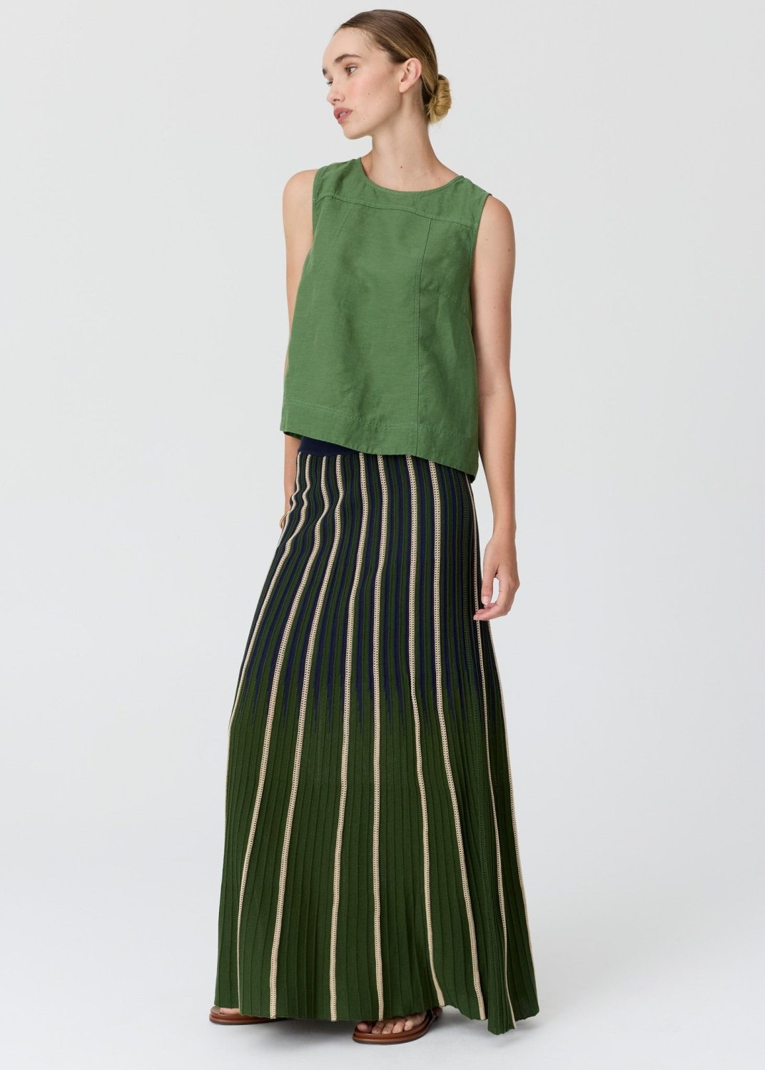Frankie Button Tank - fern tank top POL