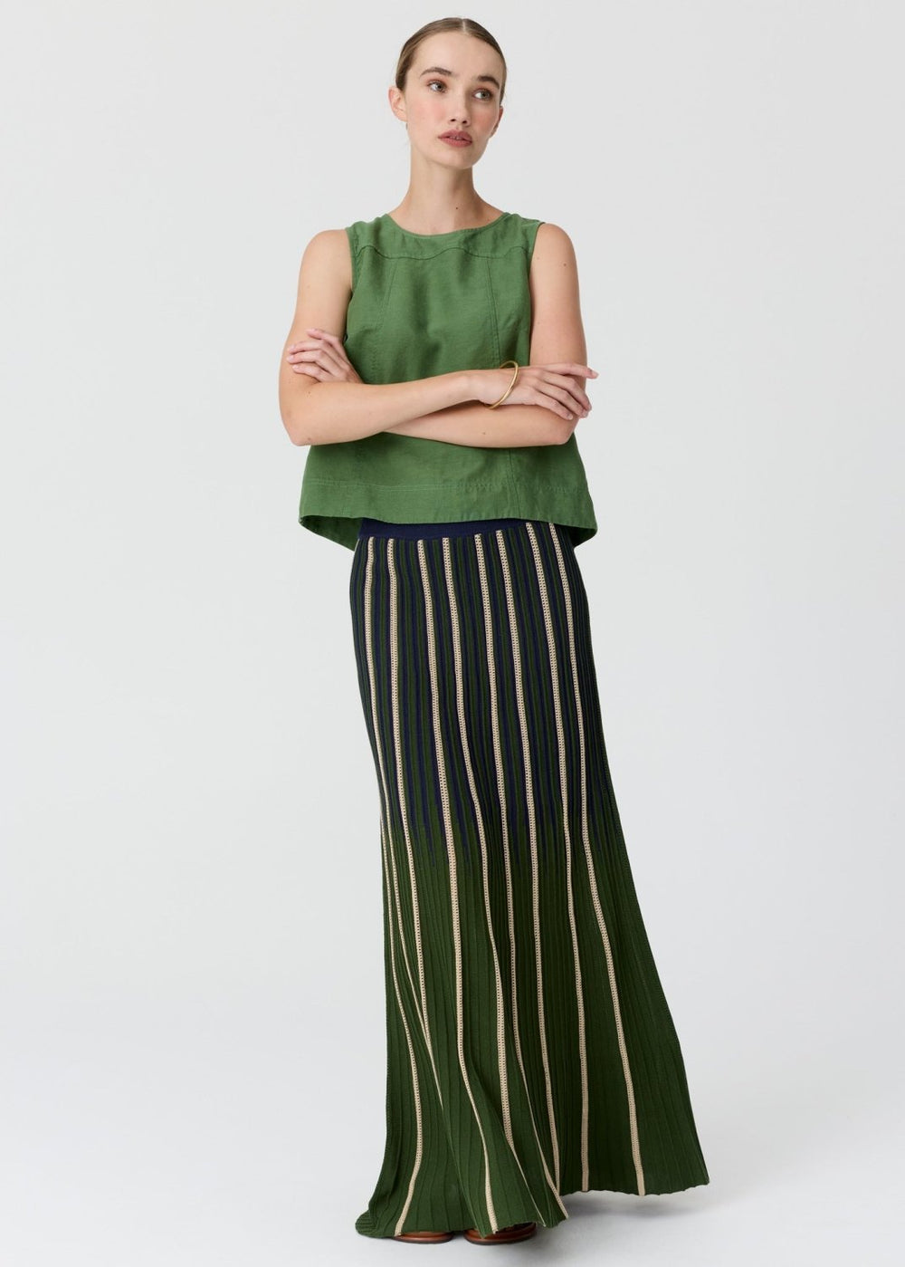 Frankie Button Tank - fern tank top POL