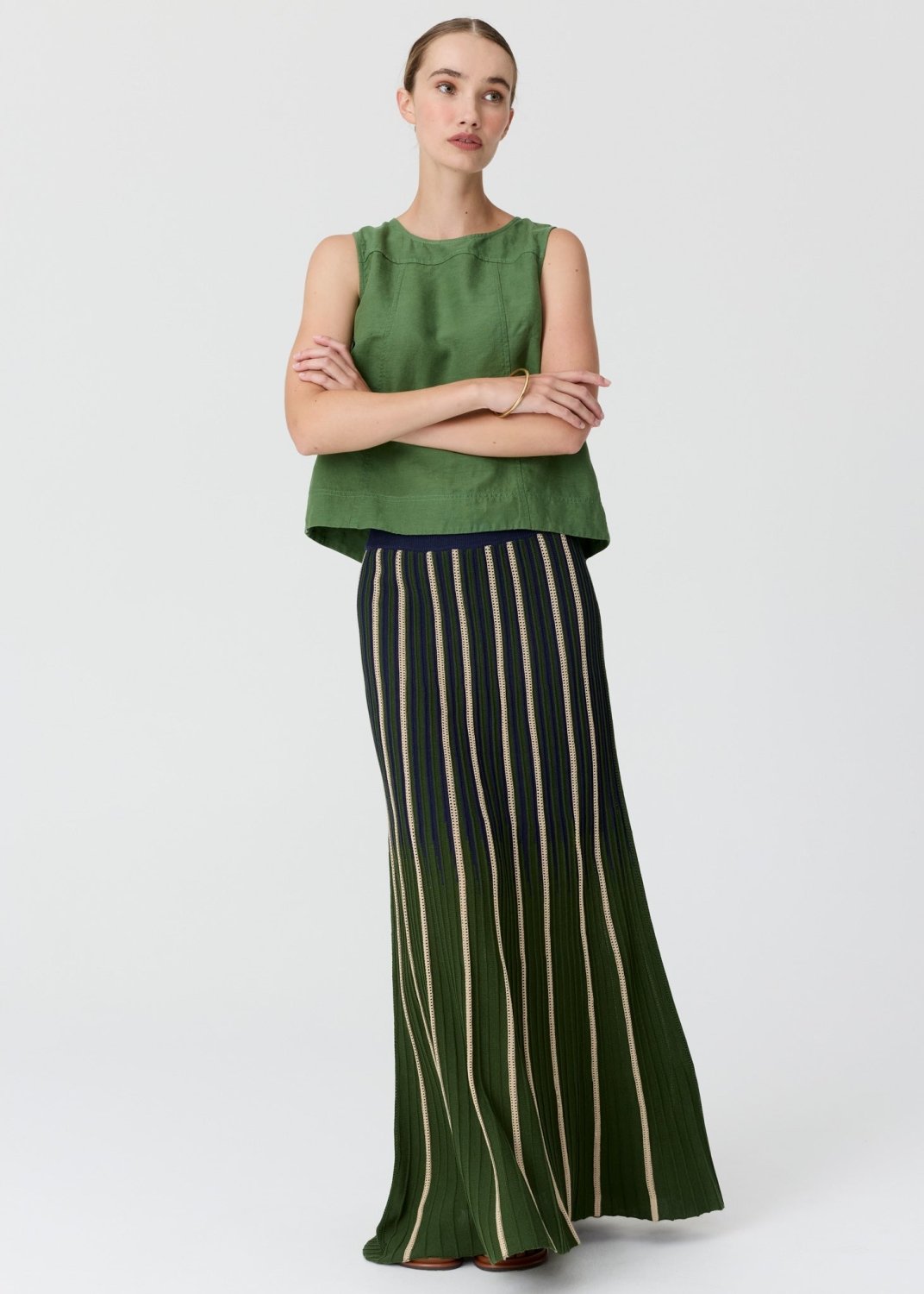 Frankie Button Tank - fern tank top POL