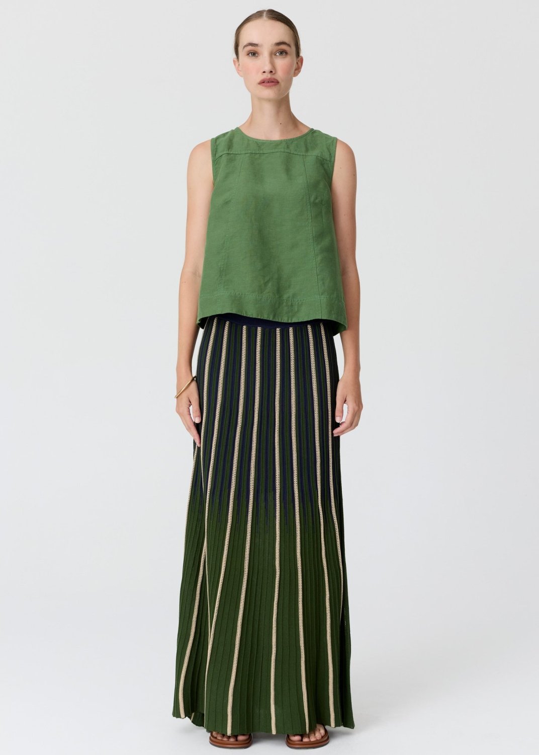 Frankie Button Tank - fern tank top POL