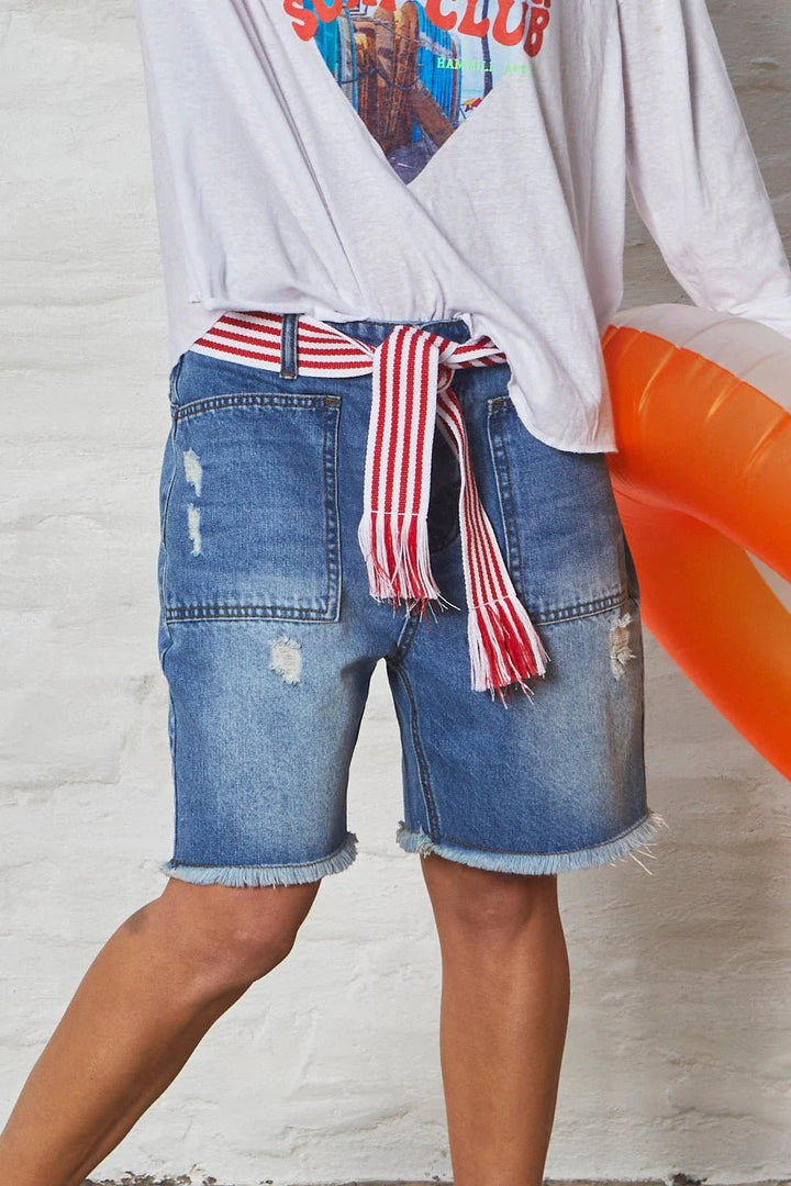 FRAYED DENIM CARPENTER SHORT - STONEWASH Shorts hammill & Co