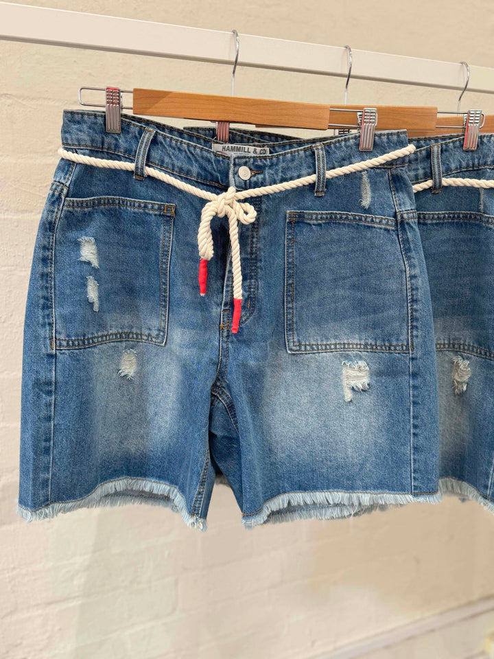 FRAYED DENIM CARPENTER SHORT - STONEWASH Shorts hammill & Co