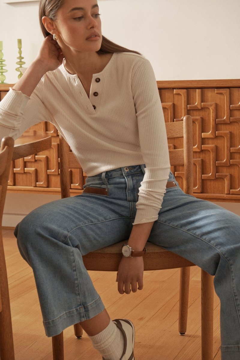 Freya Jean - Leather Pocket 70s Blue jeans Kireina