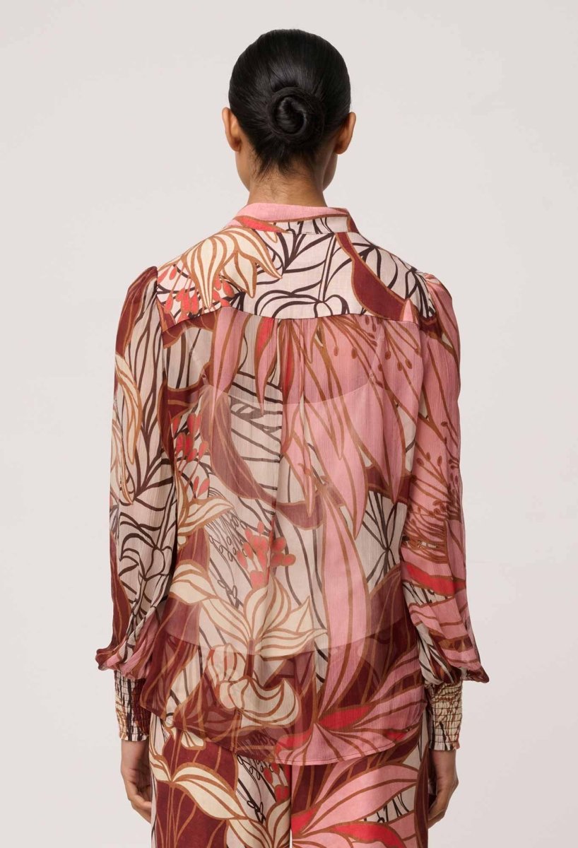Freya Sheer Viscose Blouse with Embellished Neck Detail in Cathedral Botanic Blouse Once Was