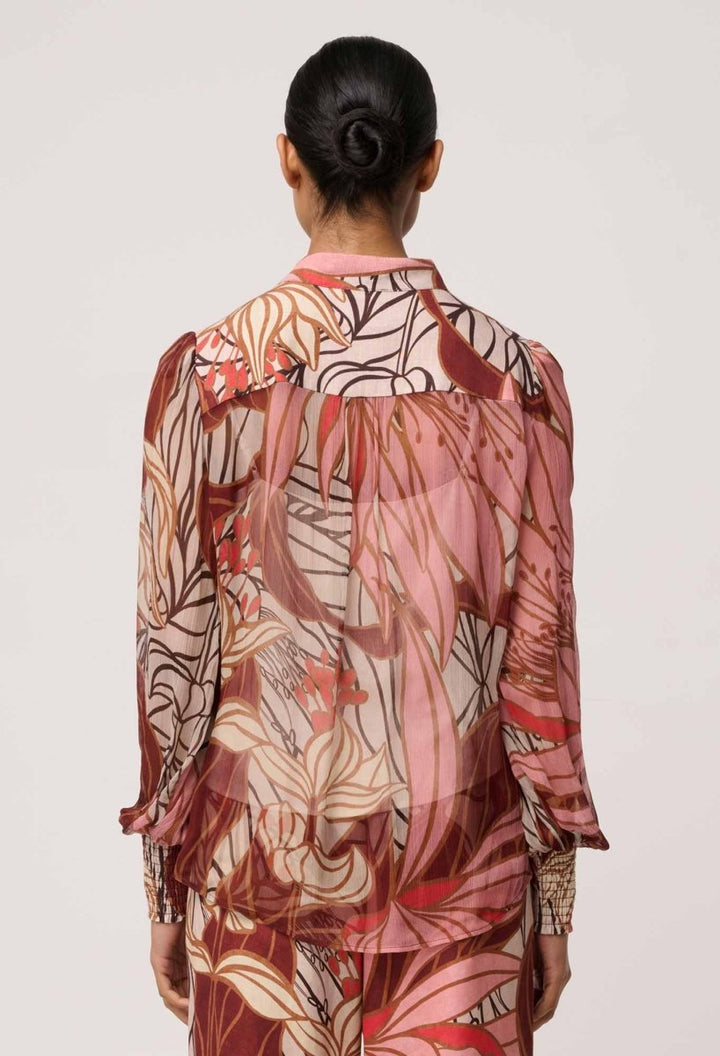 Freya Sheer Viscose Blouse with Embellished Neck Detail in Cathedral Botanic Blouse Once Was