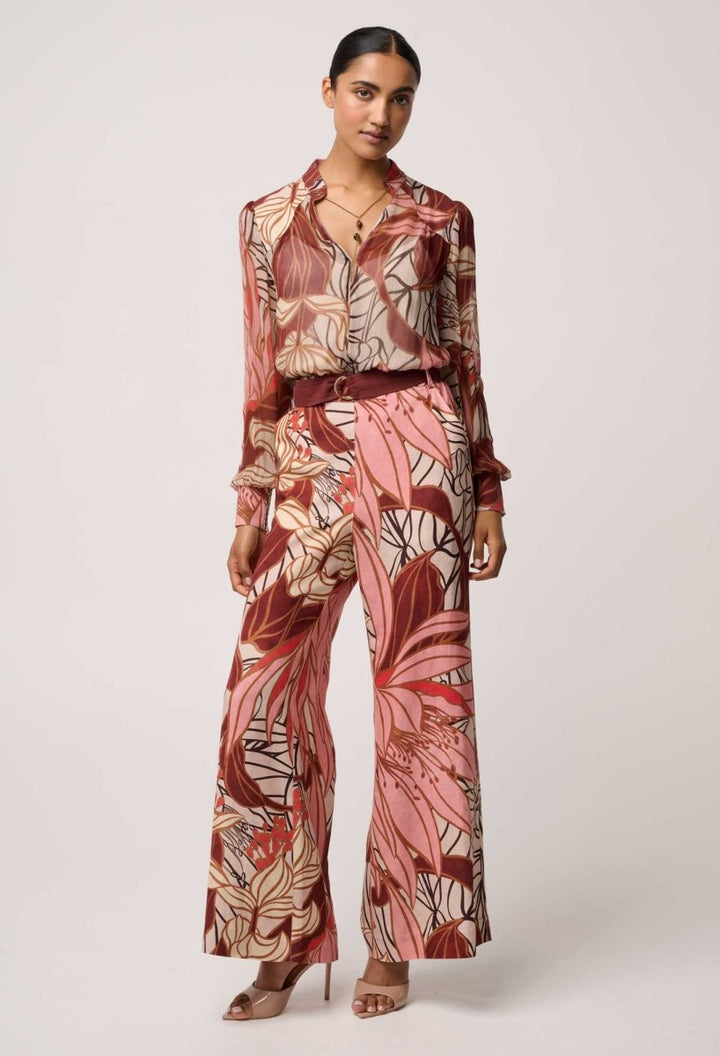 Freya Sheer Viscose Blouse with Embellished Neck Detail in Cathedral Botanic Blouse Once Was