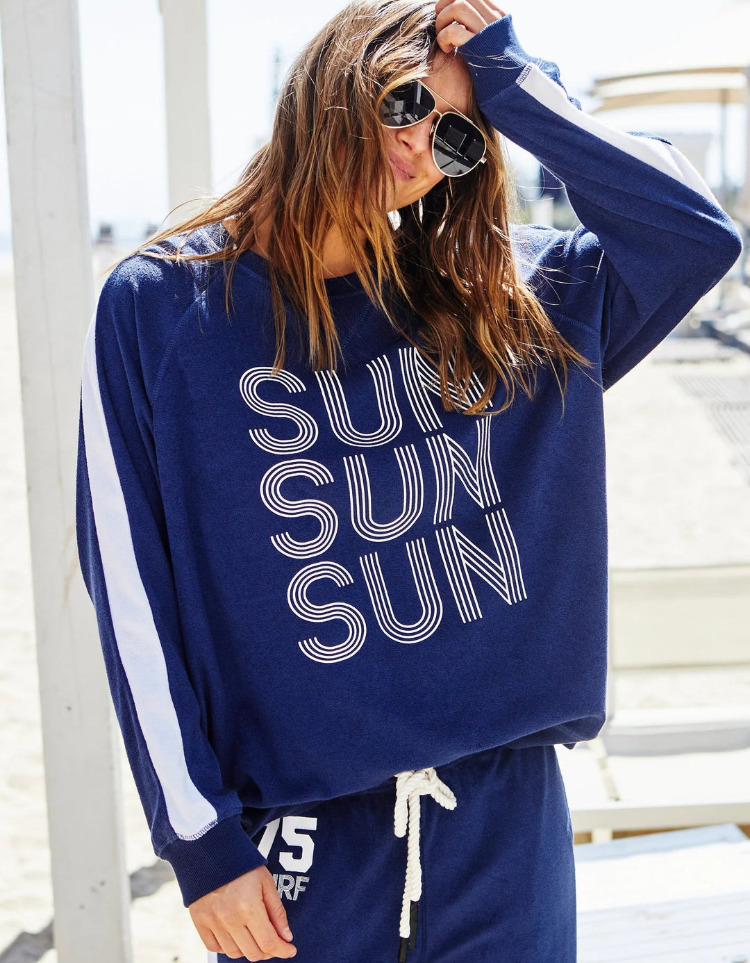 FUN TOWELLING LONGER SWEAT -NAVY Windcheater hammill & Co