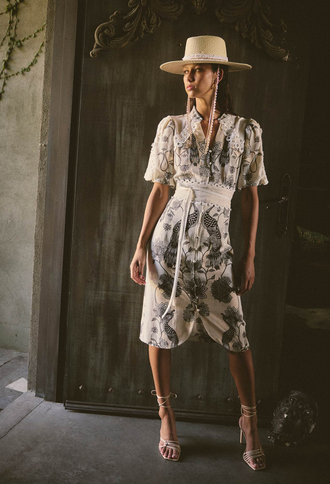 Gaia Lace Spliced Linen Viscose Dress in Imperial Stone dress Once Was