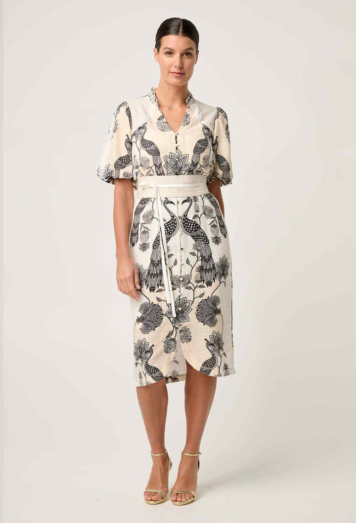 Gaia Lace Spliced Linen Viscose Dress in Imperial Stone dress Once Was