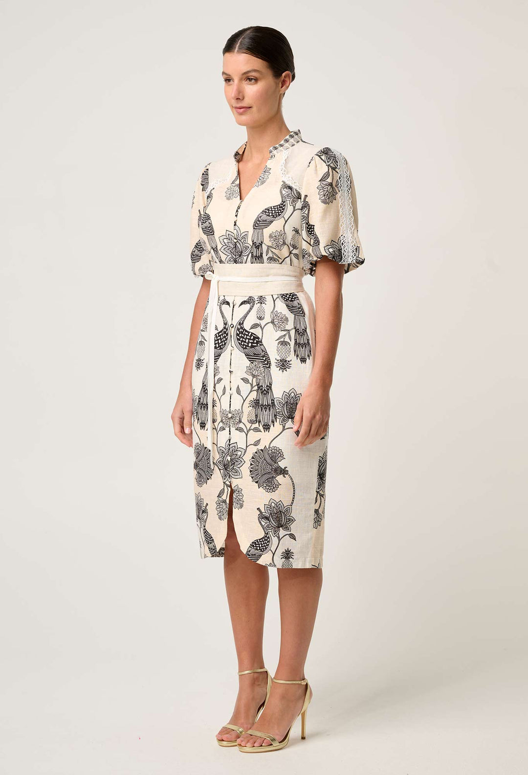 Gaia Lace Spliced Linen Viscose Dress in Imperial Stone dress Once Was