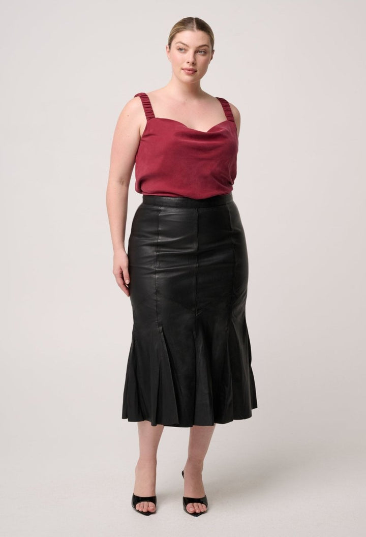 Gayle Genuine Leather Panelled Skirt in Black skirt Once Was