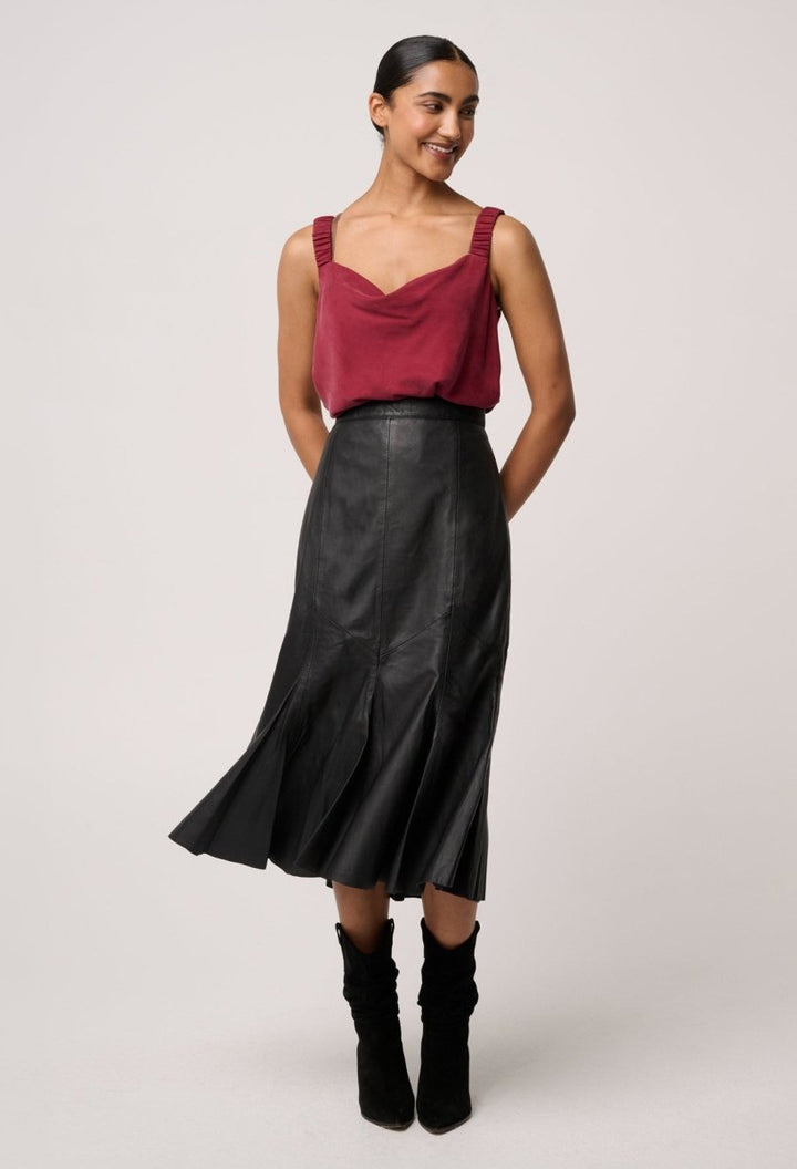 Gayle Genuine Leather Panelled Skirt in Black skirt Once Was