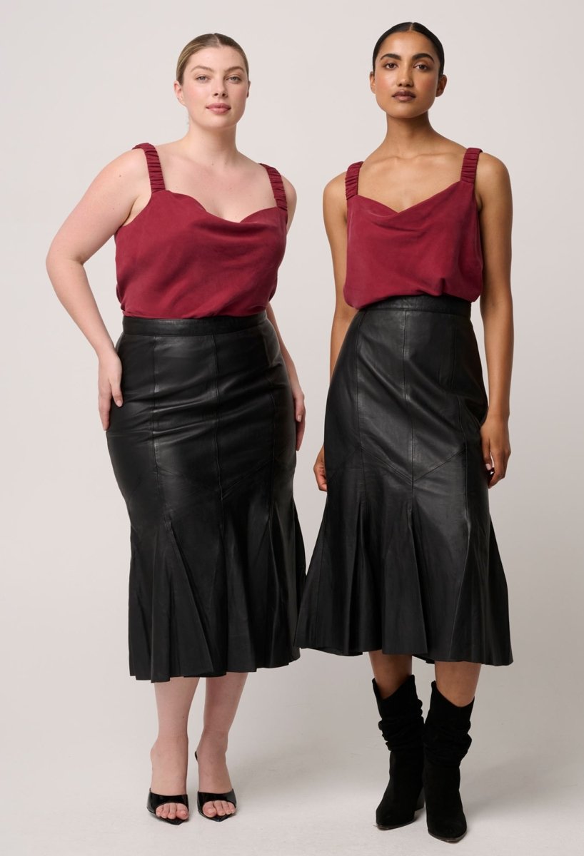 Gayle Genuine Leather Panelled Skirt in Black skirt Once Was