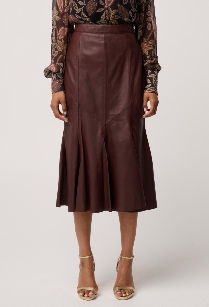 Gayle Genuine Leather Panelled Skirt in Oxblood skirt Once Was