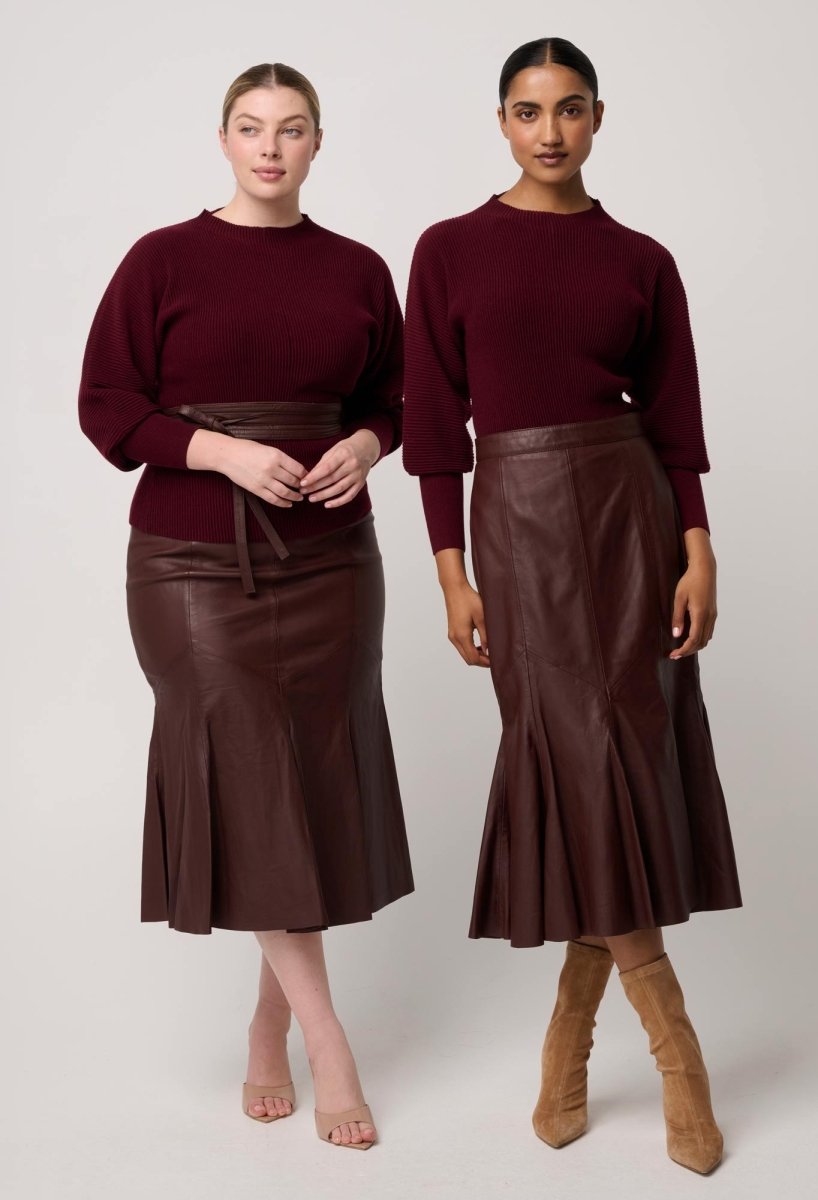 Gayle Genuine Leather Panelled Skirt in Oxblood skirt Once Was