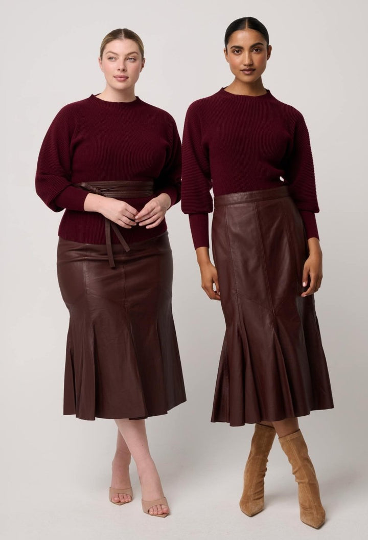 Gayle Genuine Leather Panelled Skirt in Oxblood skirt Once Was