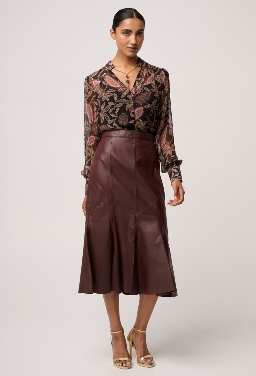 Gayle Genuine Leather Panelled Skirt in Oxblood skirt Once Was
