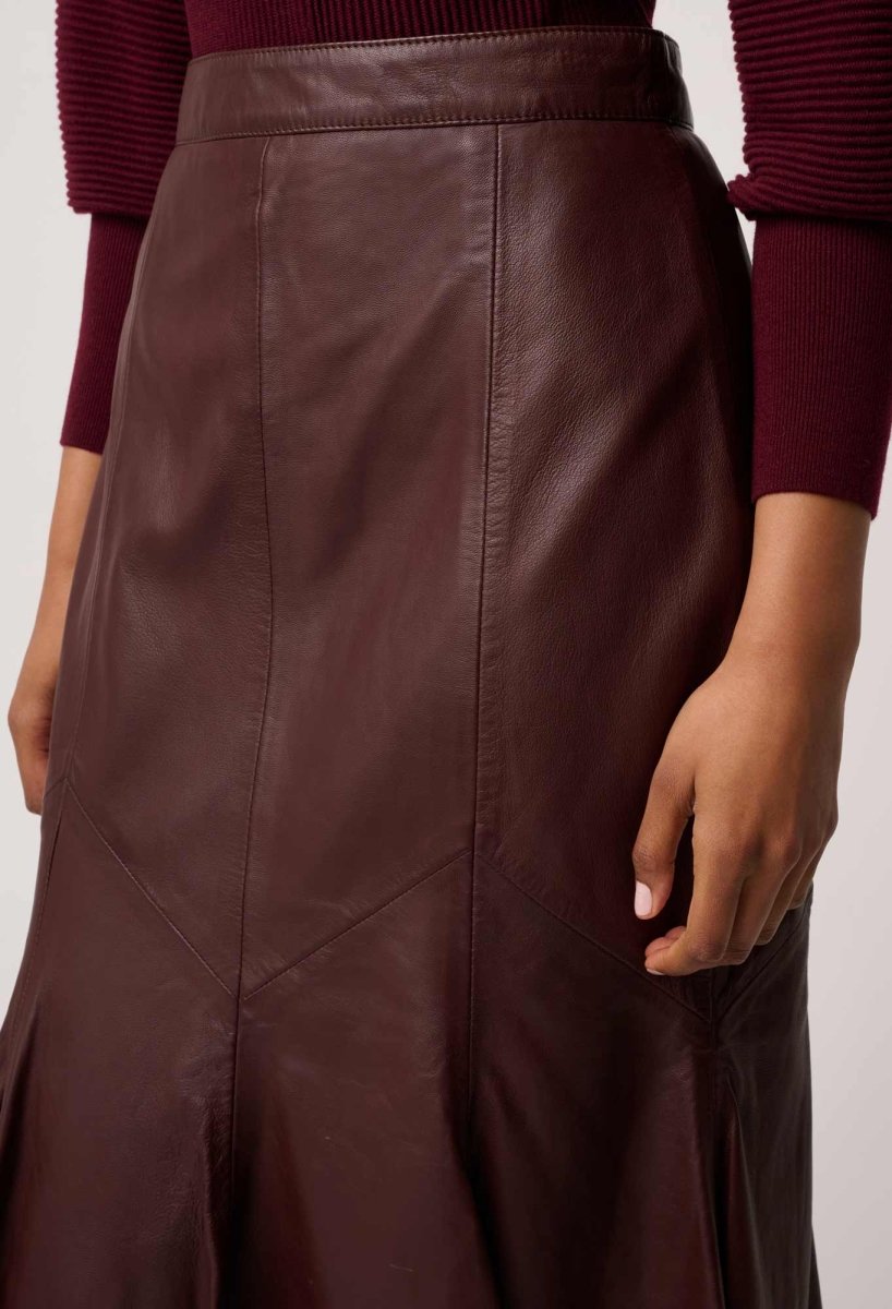 Gayle Genuine Leather Panelled Skirt in Oxblood skirt Once Was