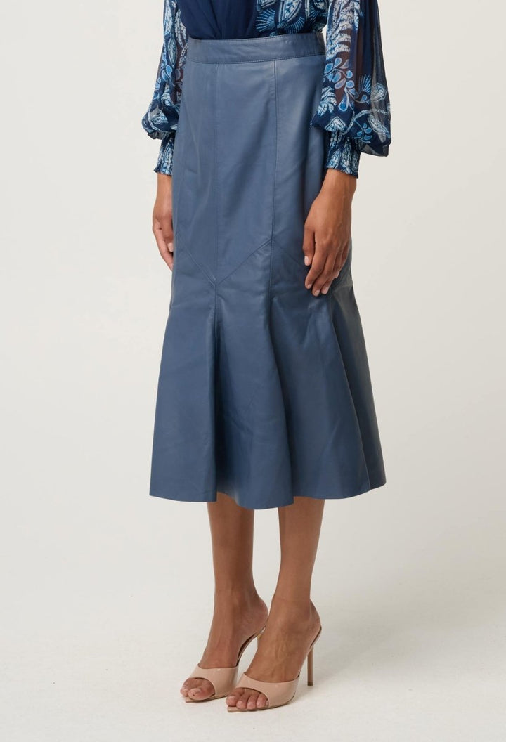 Gayle Leather Godet Panelled Skirt - Stonewashed Blue skirt Once Was