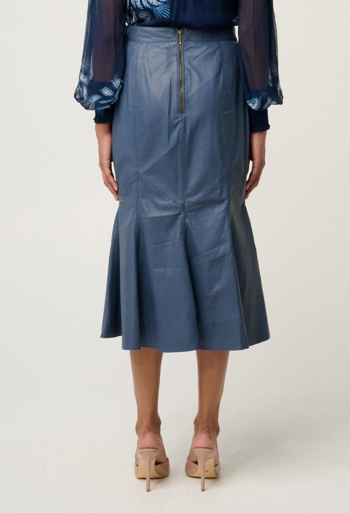 Gayle Leather Godet Panelled Skirt - Stonewashed Blue skirt Once Was