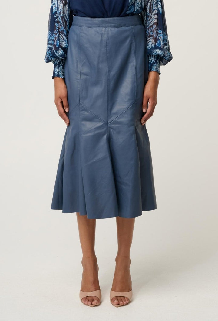 Gayle Leather Godet Panelled Skirt - Stonewashed Blue skirt Once Was