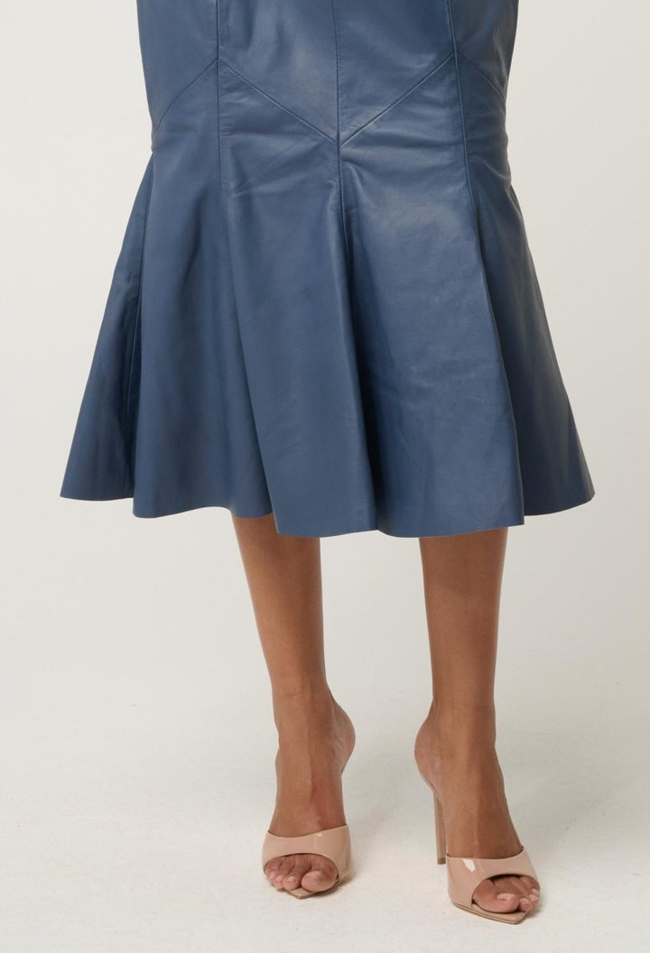 Gayle Leather Godet Panelled Skirt - Stonewashed Blue skirt Once Was