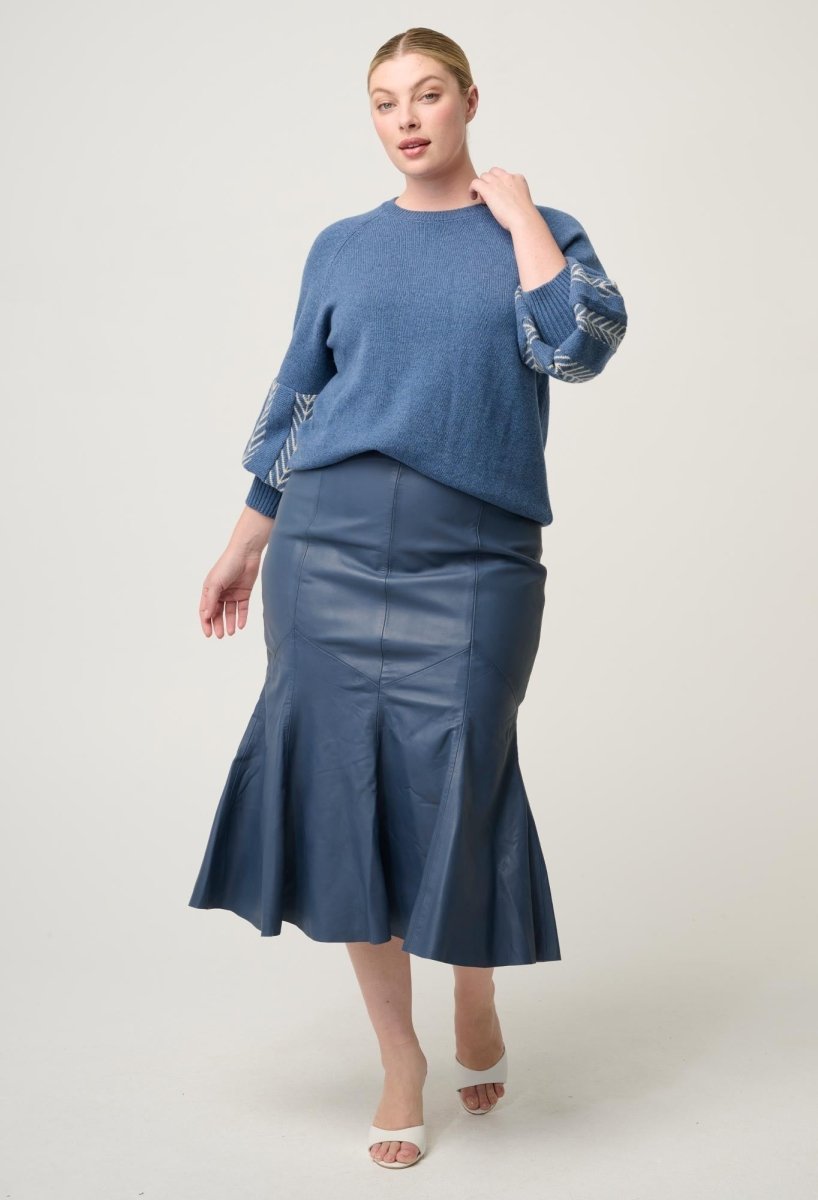 Gayle Leather Godet Panelled Skirt - Stonewashed Blue skirt Once Was