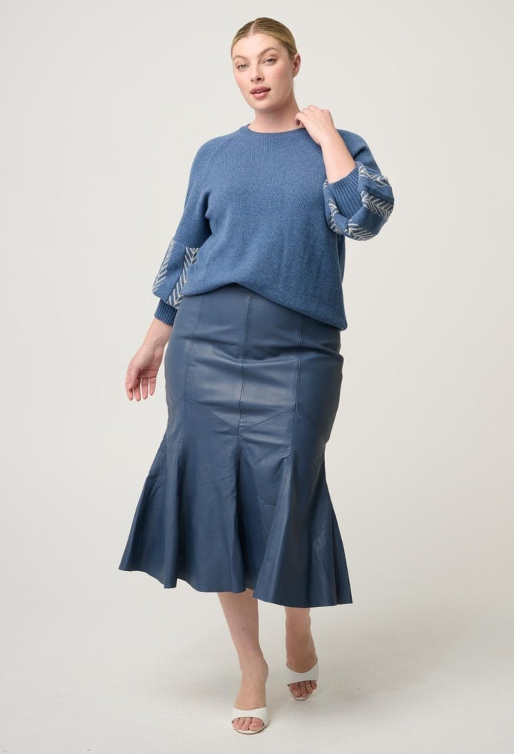 Gayle Leather Godet Panelled Skirt - Stonewashed Blue skirt Once Was