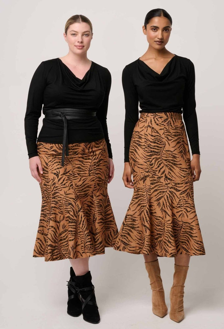 Gayle Linen Viscose Panelled Print Skirt in Exotica OnceWas