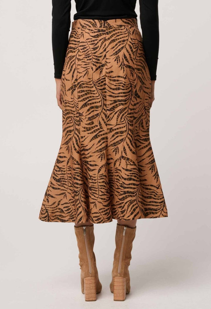 Gayle Linen Viscose Panelled Print Skirt in Exotica OnceWas