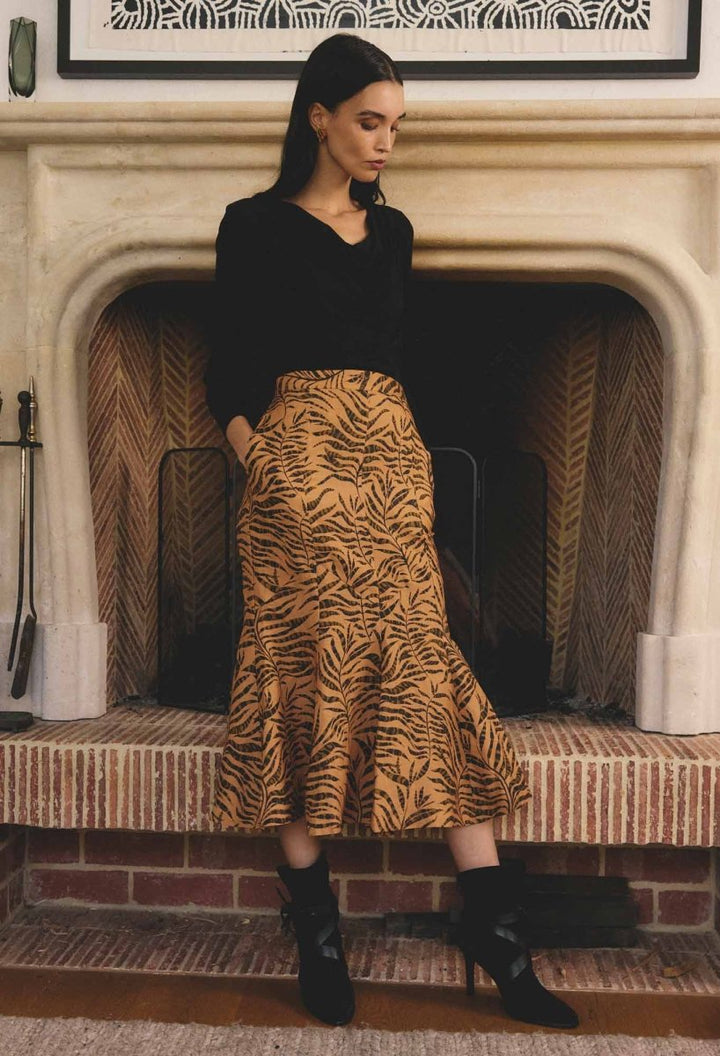 Gayle Linen Viscose Panelled Print Skirt in Exotica OnceWas