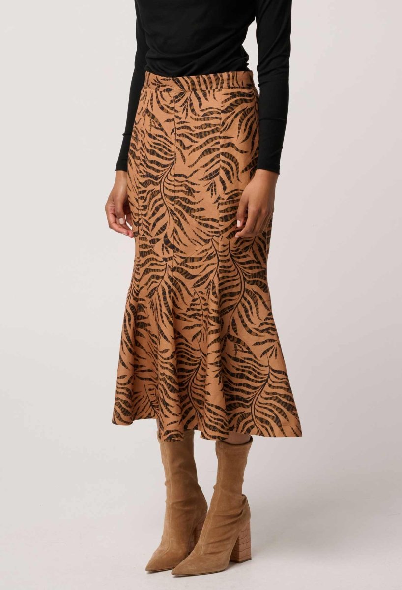 Gayle Linen Viscose Panelled Print Skirt in Exotica OnceWas
