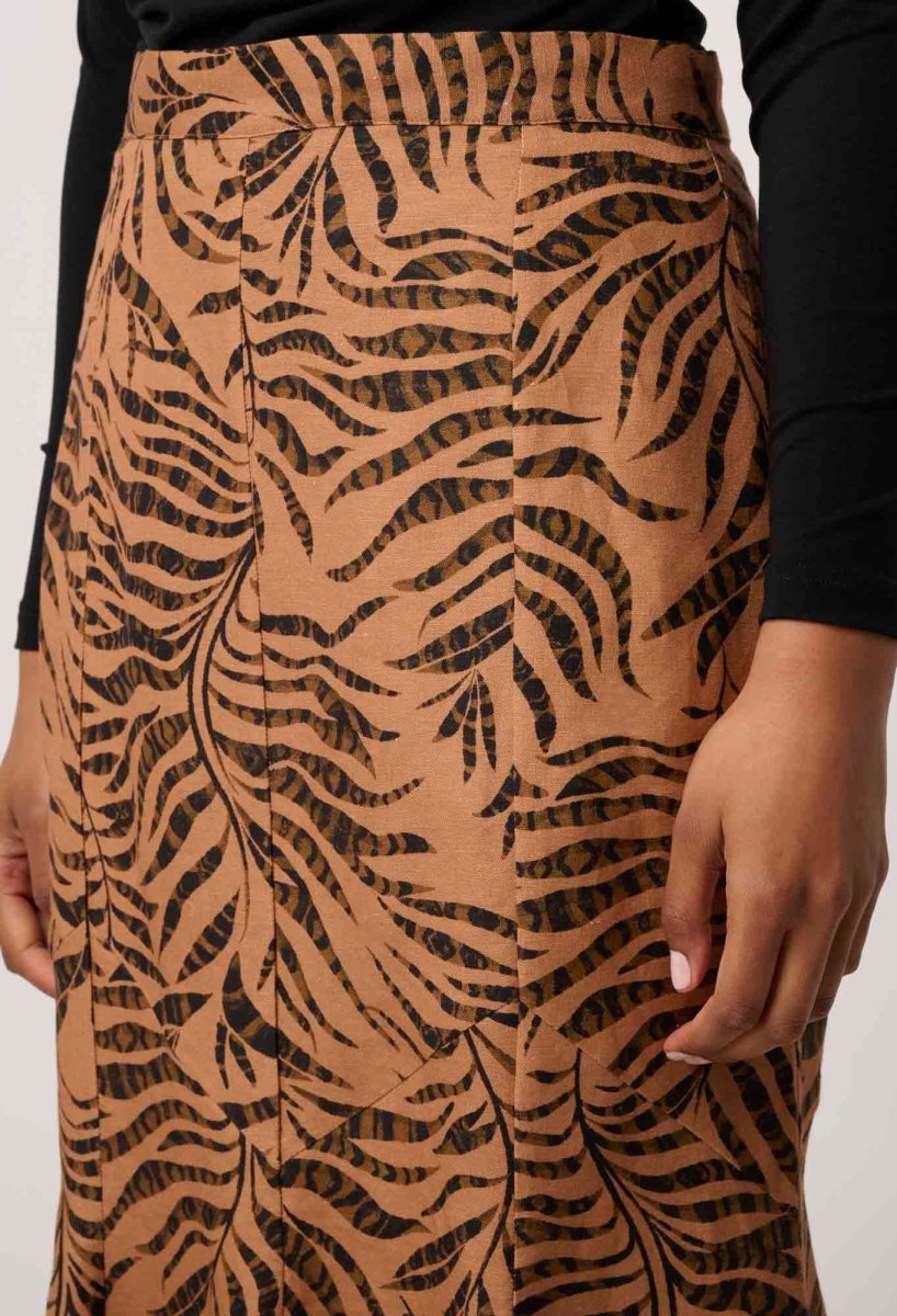 Gayle Linen Viscose Panelled Print Skirt in Exotica OnceWas