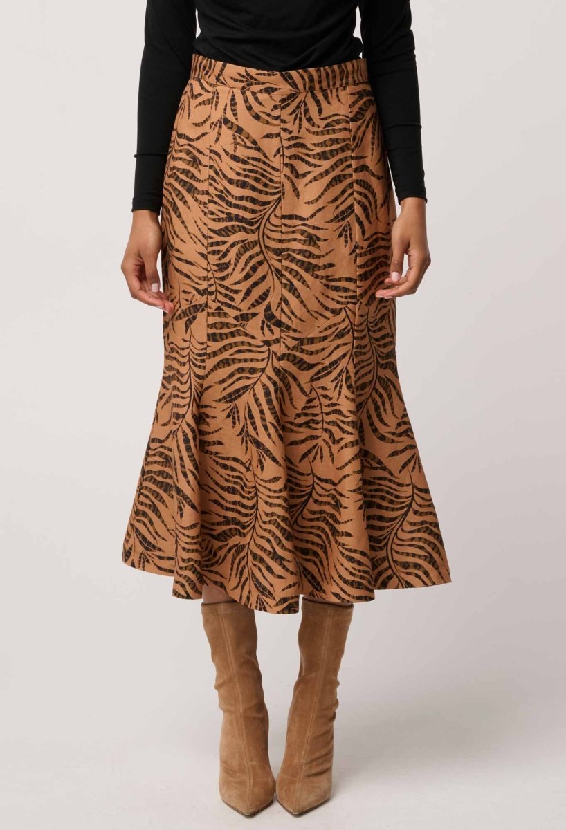 Gayle Linen Viscose Panelled Print Skirt in Exotica OnceWas