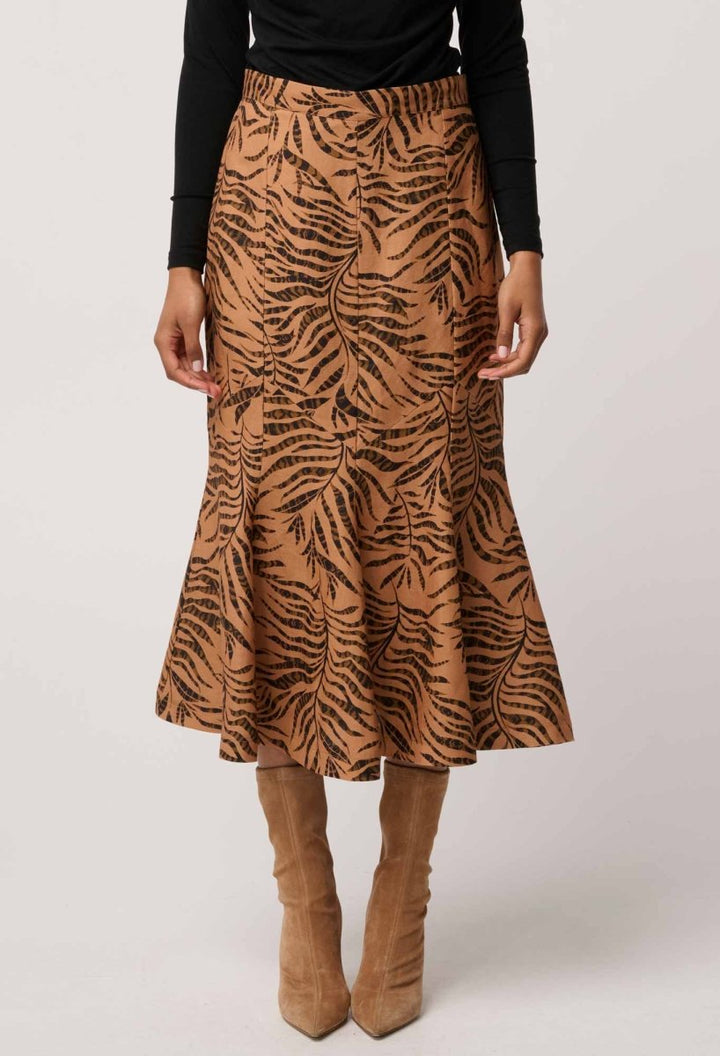 Gayle Linen Viscose Panelled Print Skirt in Exotica OnceWas