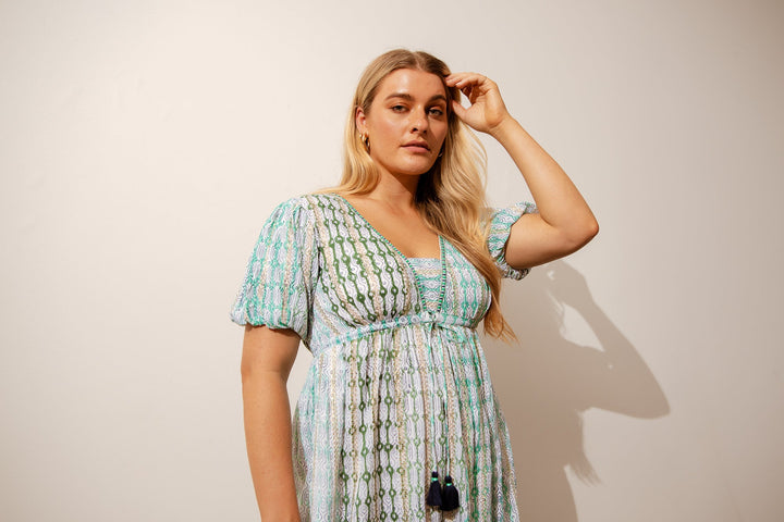 Geo Lines Mandalay Midi Green General Azure and Indigo