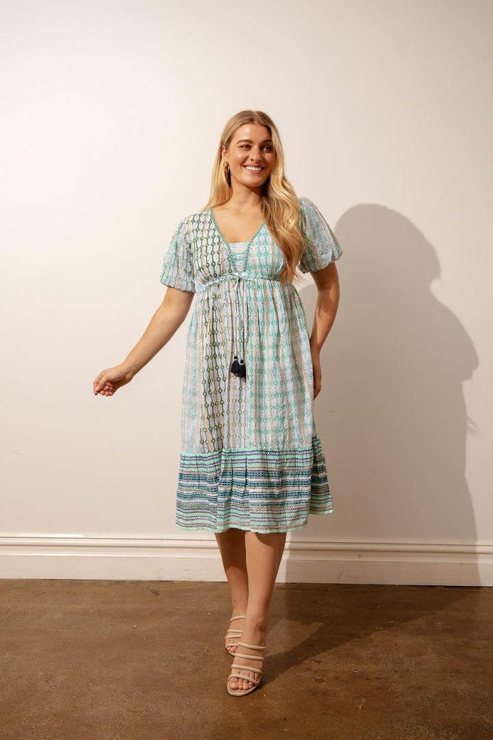 Geo Lines Mandalay Midi Green General Azure and Indigo