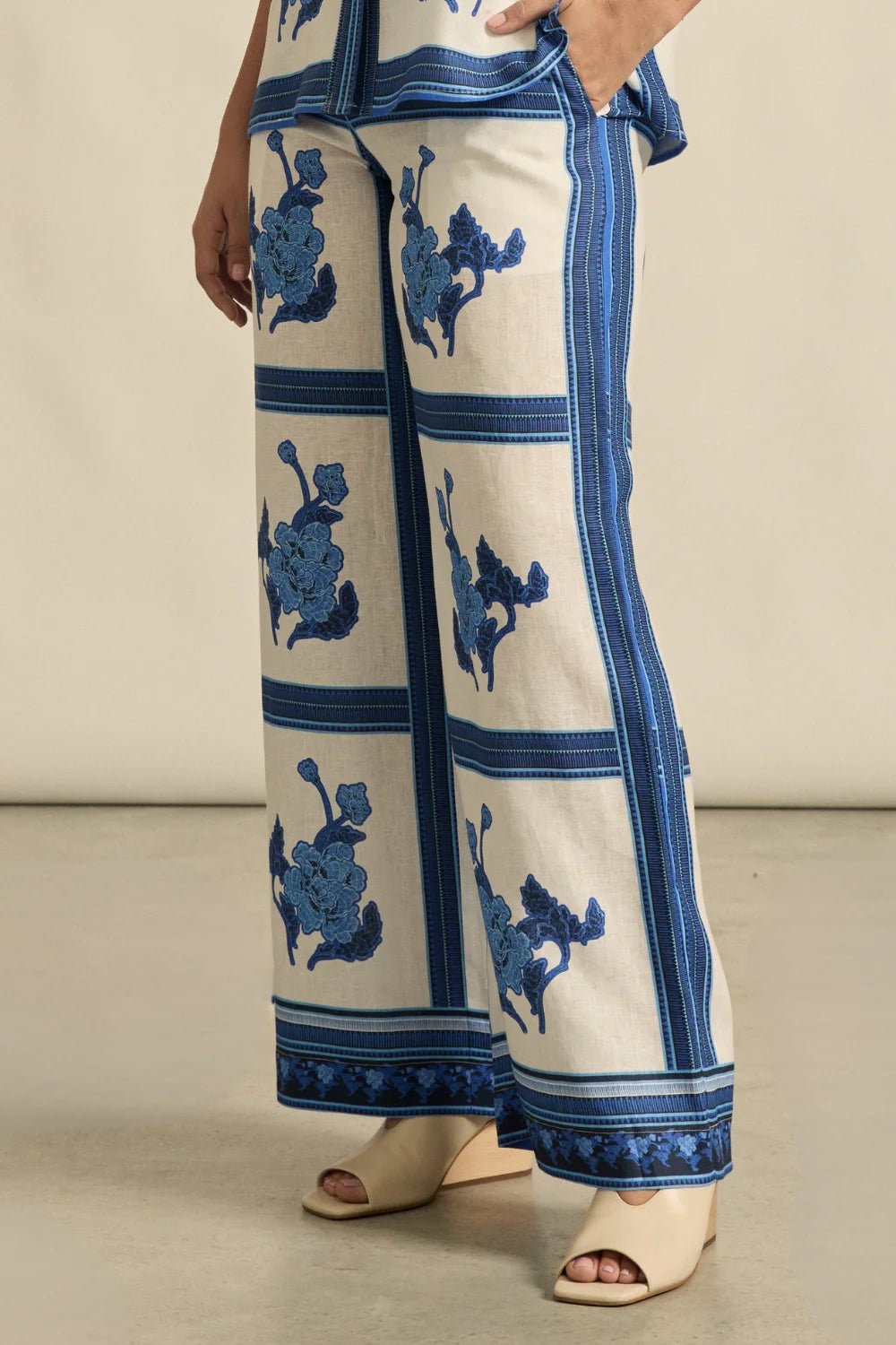 Gesture Linen Print Pant - Azure Collage Pant Zoe Kratzmann