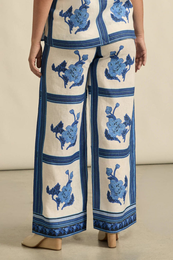 Gesture Linen Print Pant - Azure Collage Pant Zoe Kratzmann