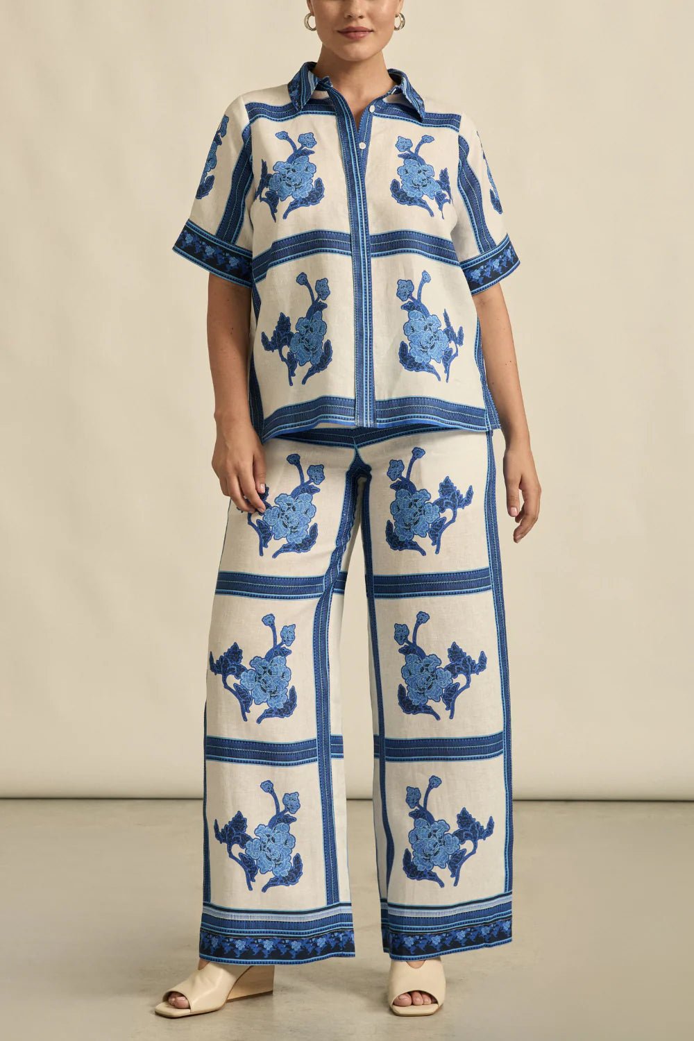 Gesture Linen Print Pant - Azure Collage Pant Zoe Kratzmann
