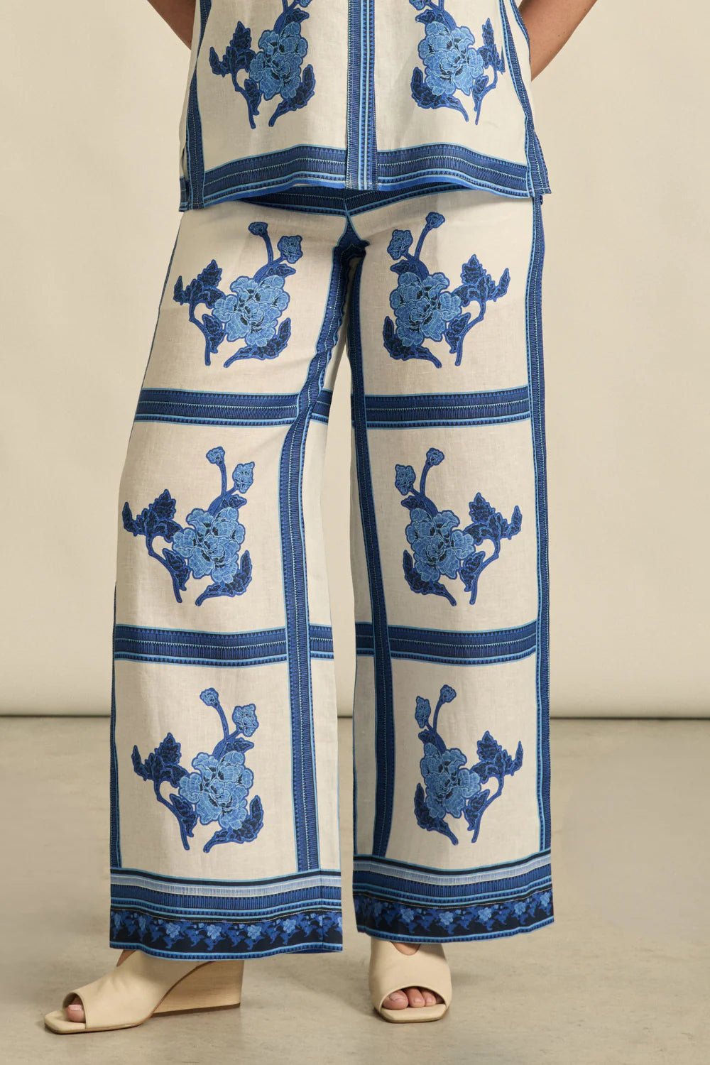 Gesture Linen Print Pant - Azure Collage Pant Zoe Kratzmann