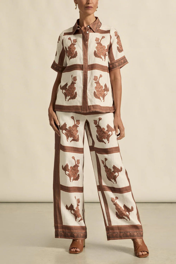 Gesture Linen Print Pant - Coffee Collage pants Zoe Kratzmann