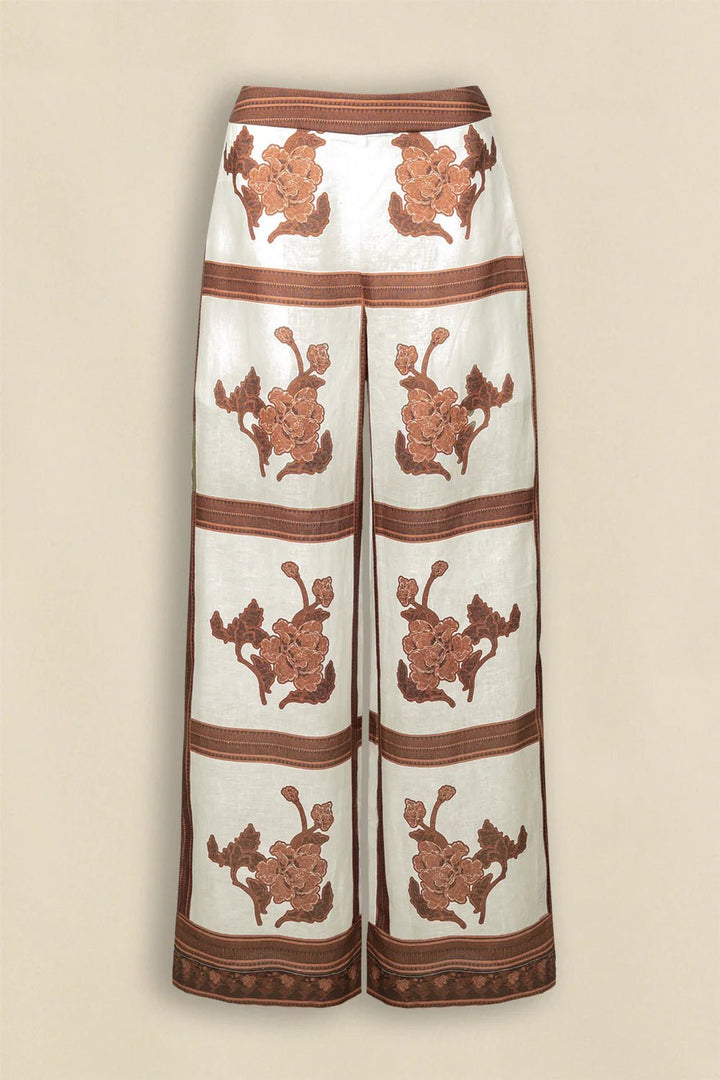 Gesture Linen Print Pant - Coffee Collage pants Zoe Kratzmann