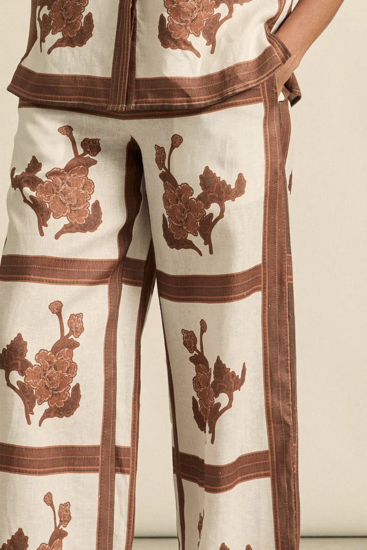 Gesture Linen Print Pant - Coffee Collage pants Zoe Kratzmann