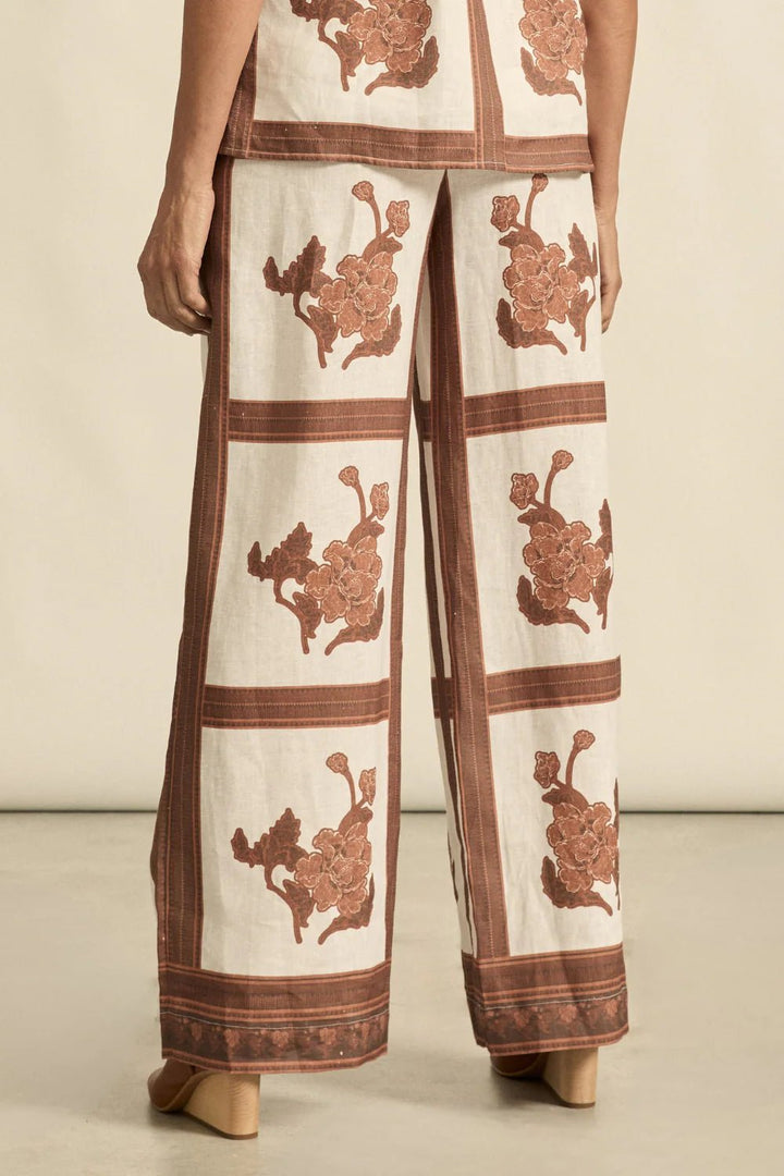 Gesture Linen Print Pant - Coffee Collage pants Zoe Kratzmann