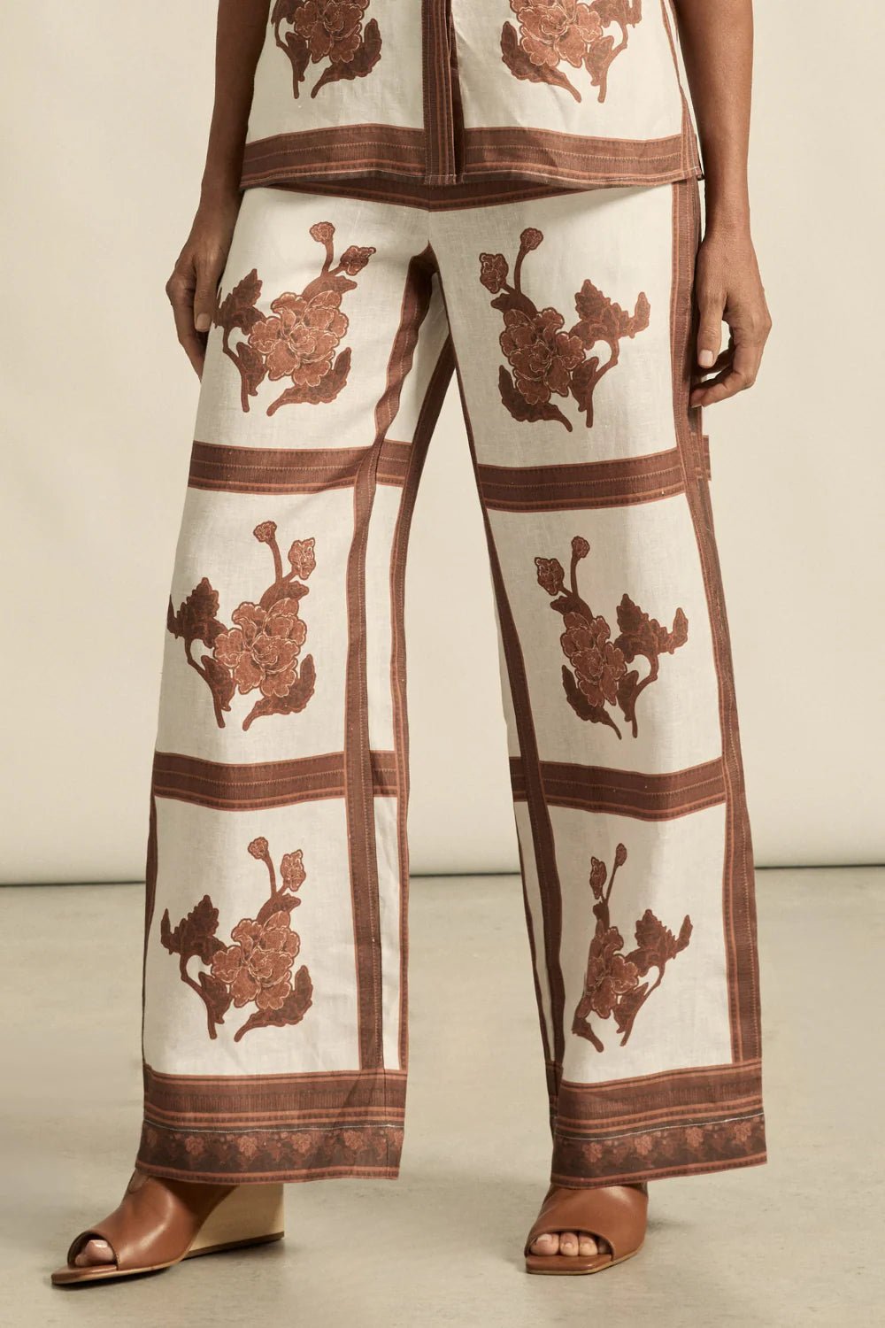 Gesture Linen Print Pant - Coffee Collage pants Zoe Kratzmann