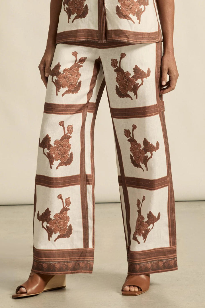 Gesture Linen Print Pant - Coffee Collage pants Zoe Kratzmann