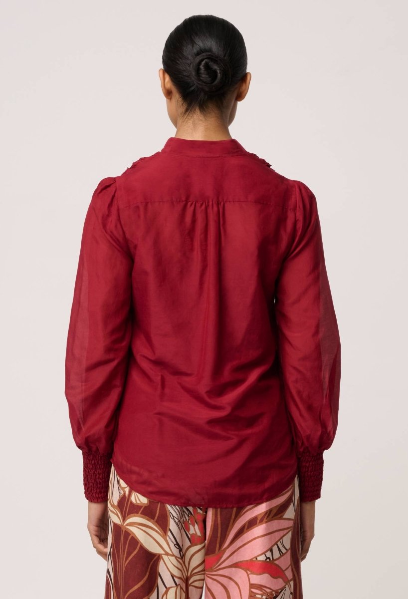 Gillian Cotton Silk Smocked Shirt in Ruby Shirt Once Was
