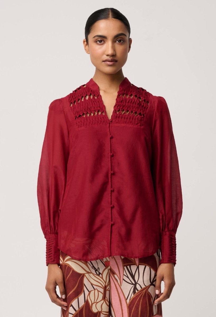 Gillian Cotton Silk Smocked Shirt in Ruby Shirt Once Was