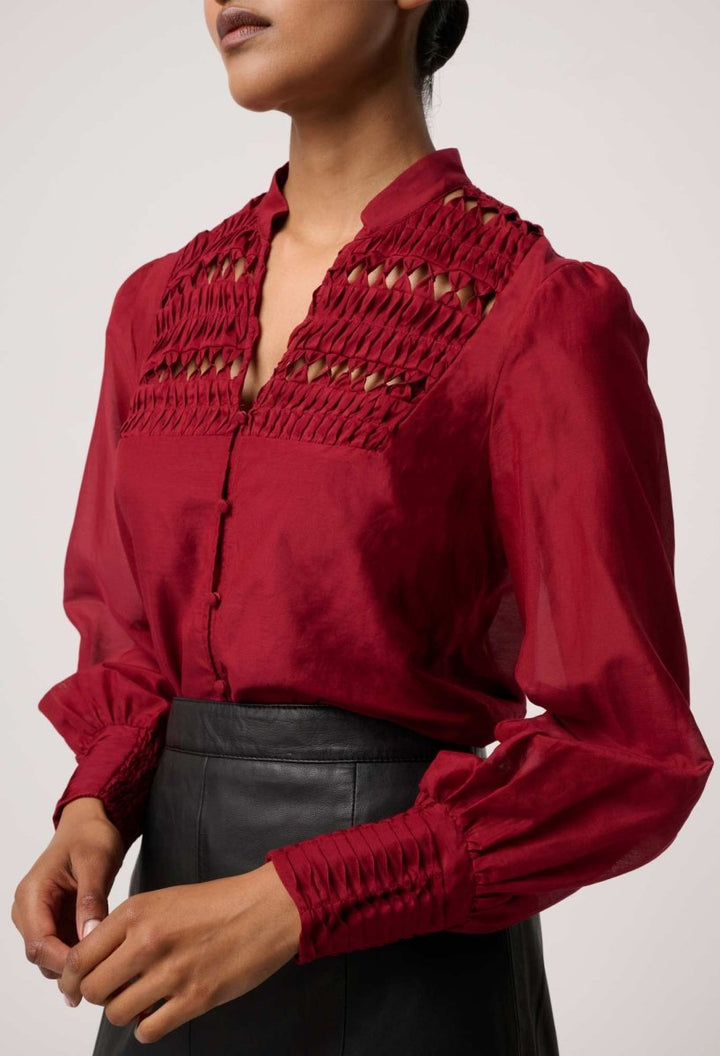 Gillian Cotton Silk Smocked Shirt in Ruby Shirt Once Was